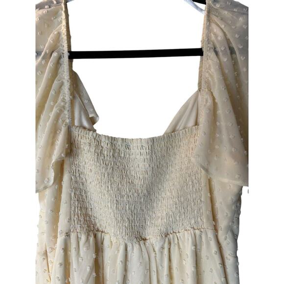 Lulus Dress Size Large Be a Dear Tie Front Mini in Cream Smocked Back Swiss Dot - Picture 8 of 14